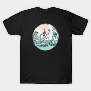 Aloha Skeleton Surfing - Surfboard Wave Vintage Graphic T-Shirt